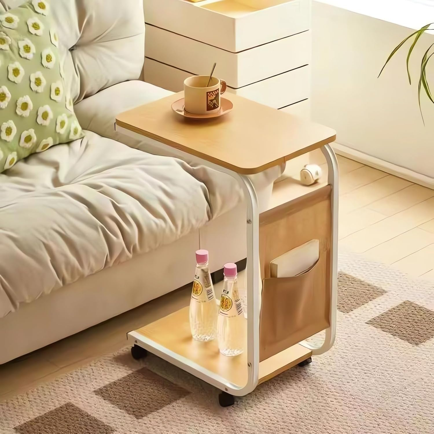 Mobile Side Table with Wheels, End Tables (Wood) image number 2