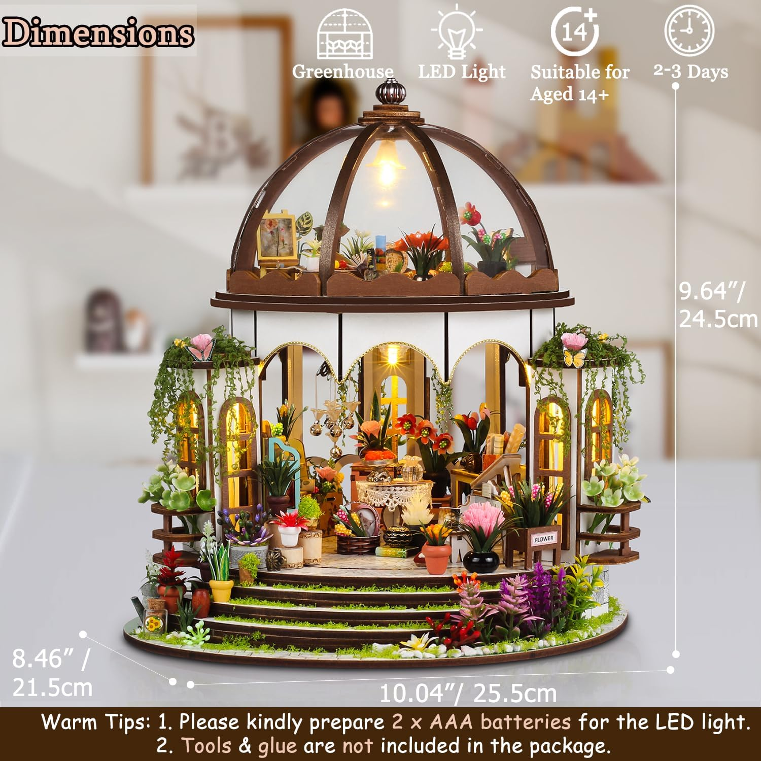 Tukiie DIY Miniature Dollhouse Kit with Furniture, 1:24 Scale Creative Room Mini Greenhouse Wooden Doll House for Kids Teens Adults(Hanging Garden) image number 1