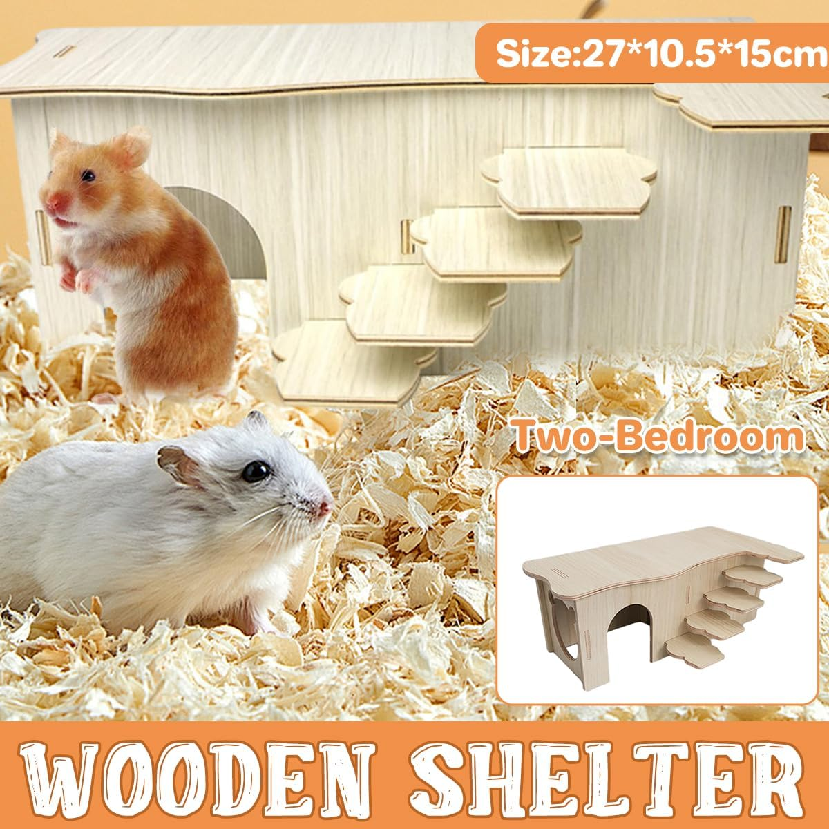 AIMALL 10.6X5.9X4.13 Inch Wooden Hamster Maze House with Multi-Bedroom Design, Platform and Hideout, for Golden Hamsters and Dwarf Hamsters image number 4