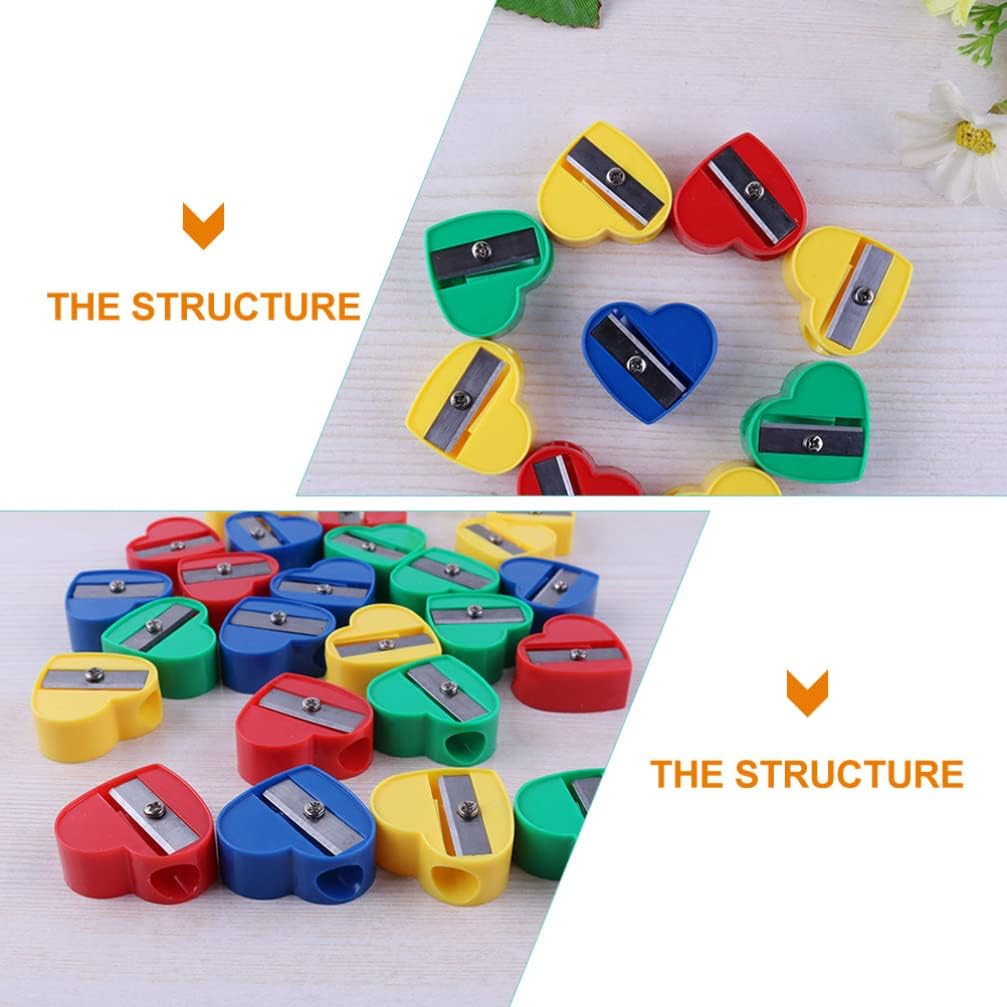 Operitacx 40Pcs Heart Shape Pencil Sharpeners for Boy Girl Cute Manual School Supplies Colors Lightweight and Portable for Classroom and Home Use image number 2