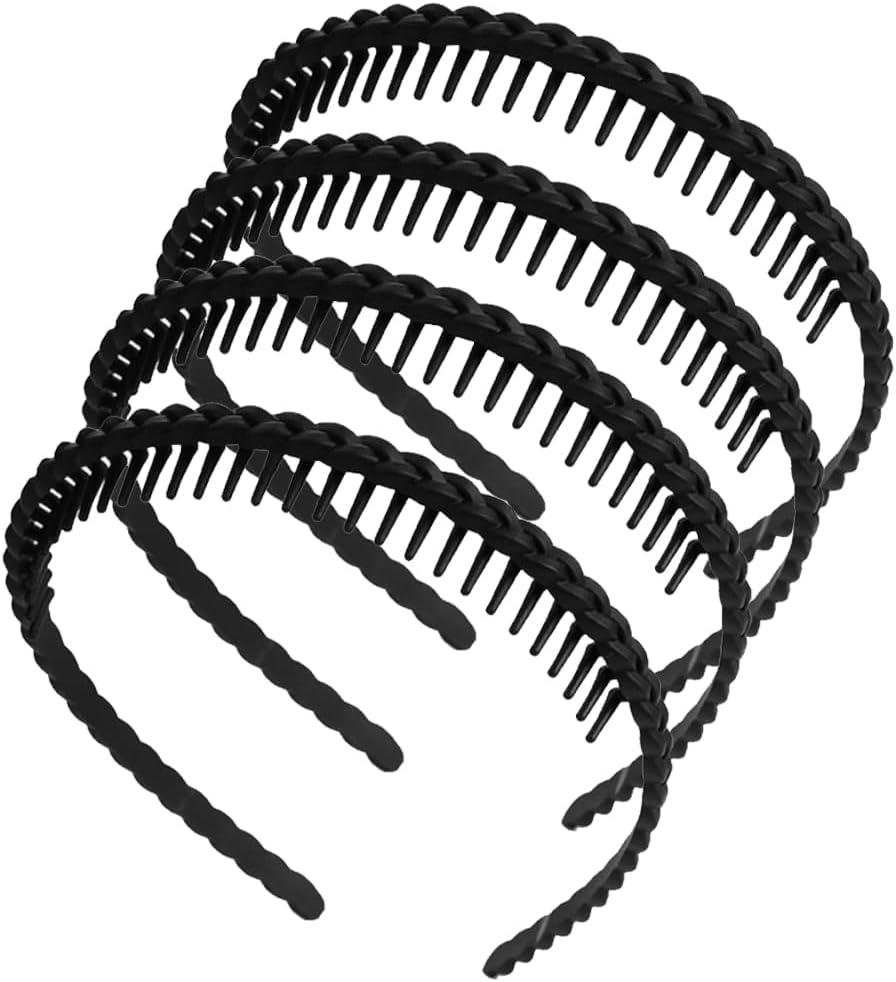 ZORVYN Pack of 4 Women'S Headbands, Non Slip with Teeth, Plastic Headbands with Teeth Comb, Thin Black Hair Bands for Women, Hair, Waves, Women'S Headbands image number 5