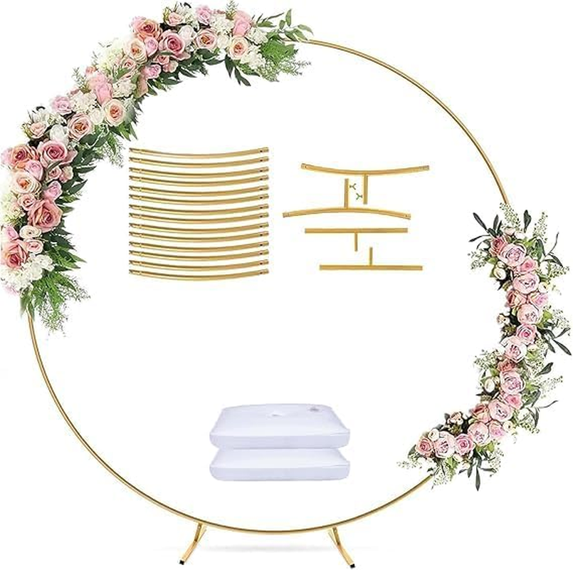 Round Backdrop Stand, Stable Balloon Arch Stand, Metal Wedding Arch Backdrop Stand Circle Backdrop Stand Frame for Wedding, Birthday Party, Baby Shower Decoration (Gold, 2M)