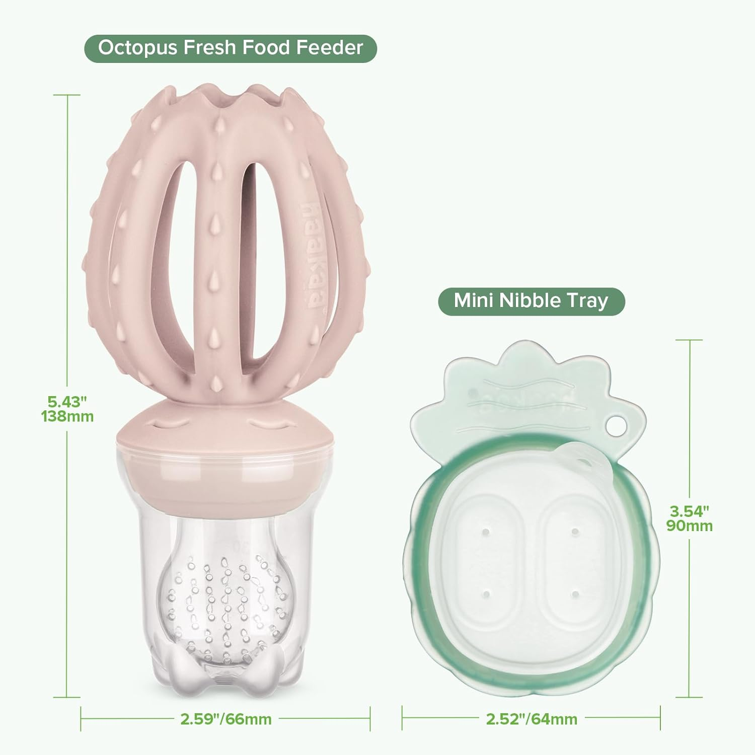 Haakaa Octopus Baby Fruit Food Feeder & Mini Freezer Nibble Tray Combo, Breastmilk Popsicle Molds for Cooling Relief, BPA Free Silicone Feeder for Safe Infant Self Feeding, 4 Month+ (Blush)