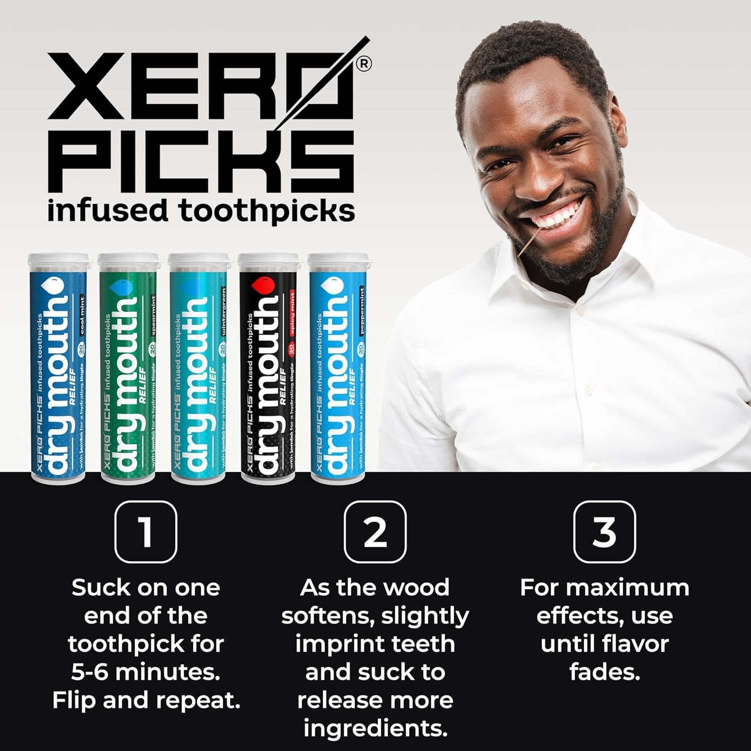 Xero Picks Dry Mouth - Infused Flavored Toothpicks for Long Lasting Fresh Breath & Dry Mouth Prevention (5 Pack - Mints Variety) image number 3