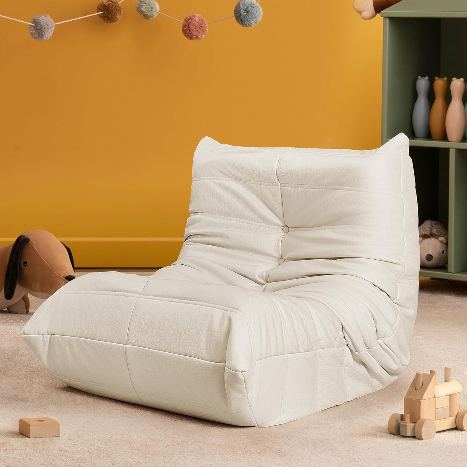 LEVEDE Single Floor Couch Frameless Whole Foam, Modern Caterpillar Lounge Sofa, Leathaire Fabric Lazy Sofa Fireside Chair, Recliner for Living Room, Bedroom, Office (Light Grey)&hellip;