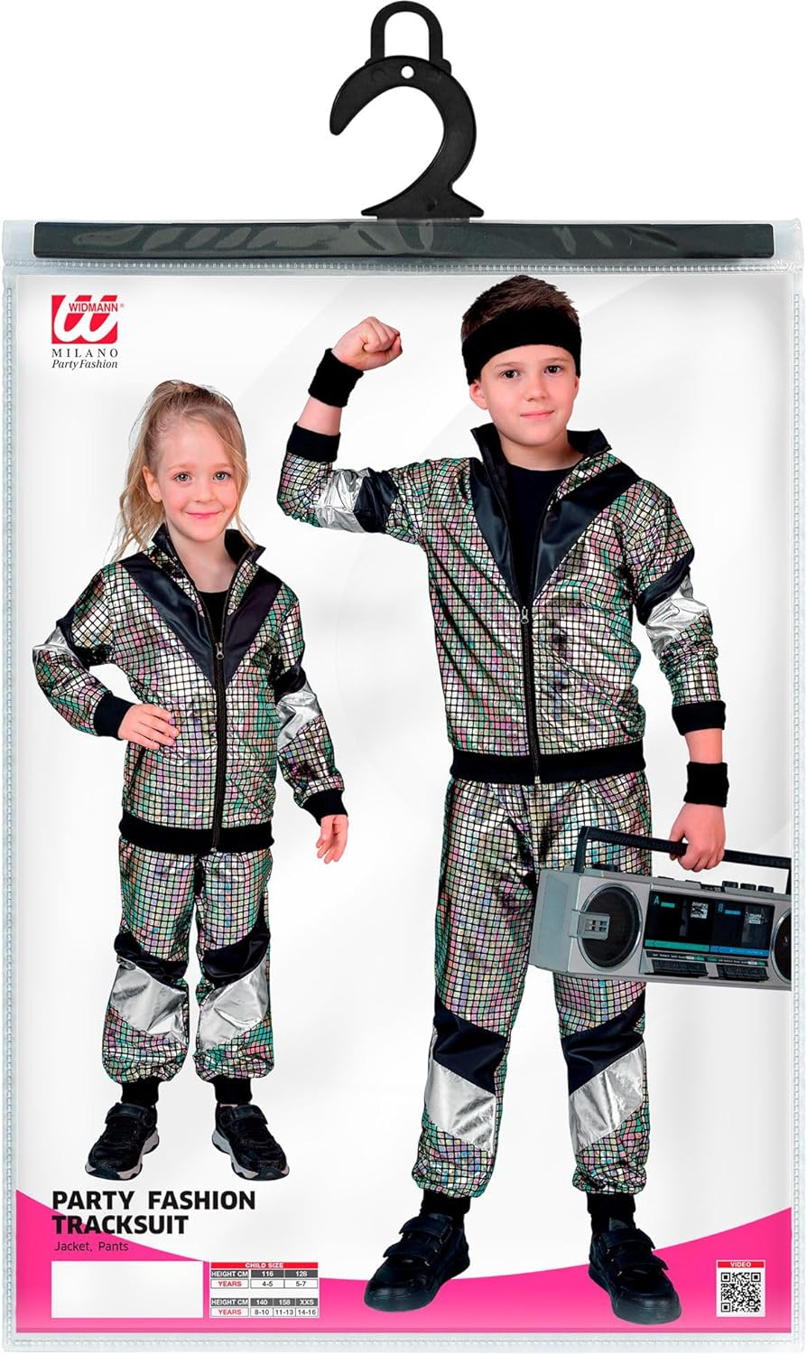 Widmann Children'S Tracksuit Costume, Disco Style, 80S Outfit, Jogging Suit, Bad Taste Outfit, Fancy Dress Costumes, Multicolor, 164 image number 4