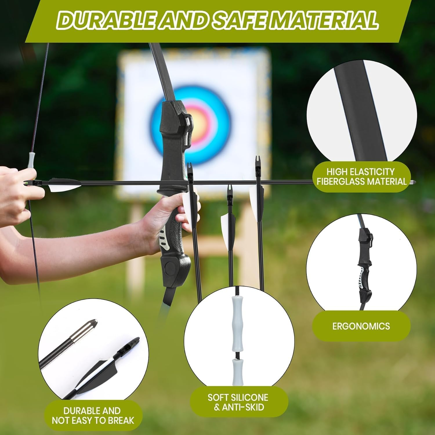 40" Youth Bow and Arrow Set for Kids 8-12 & Teens - Ambidextrous Recurve Archery Gear with Safety Arrows - Toys for Ages 8-13, Left Right Hand Beginners Longbow Kit image number 3