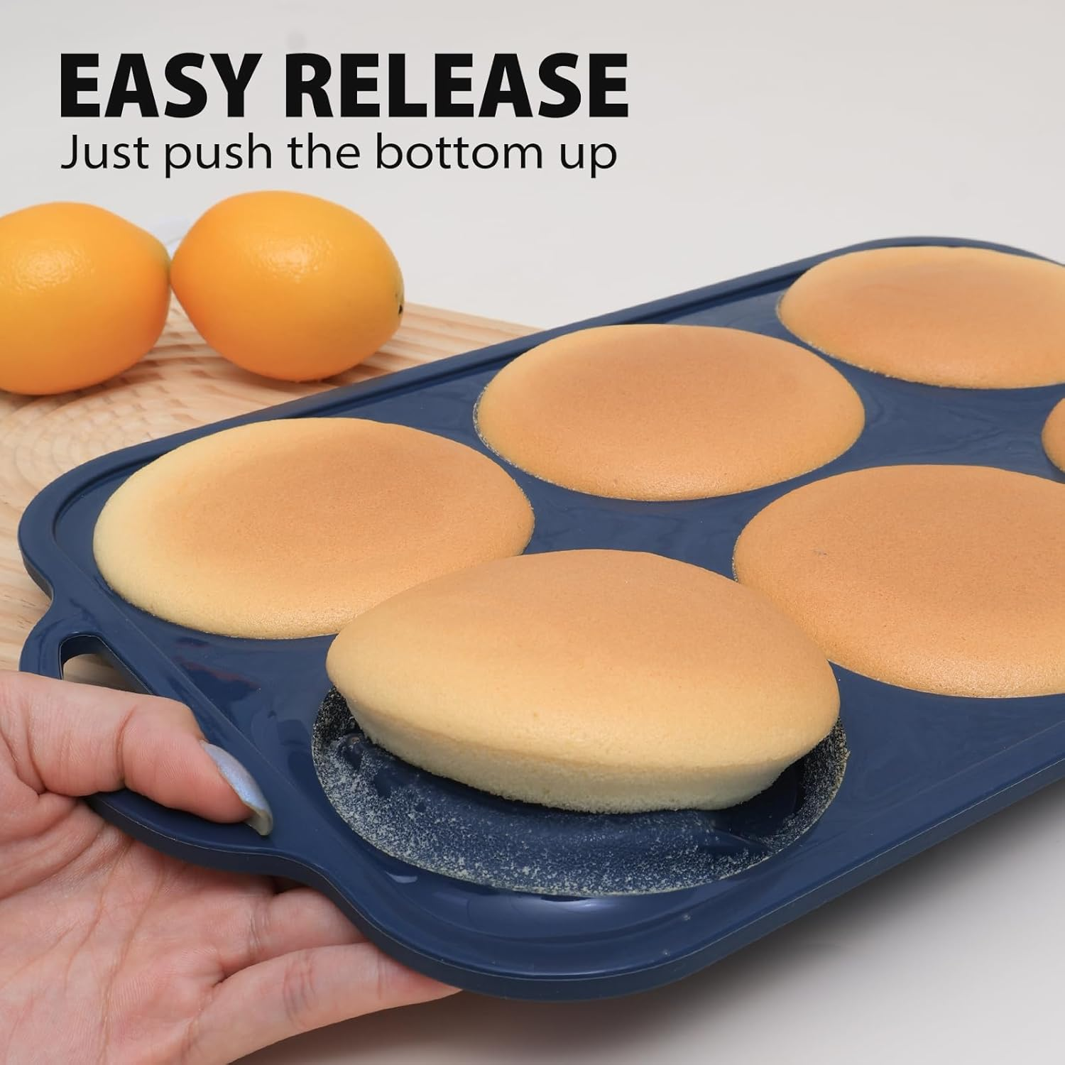 4 Inch Jumbo Silicone Muffin Top Pan with Metal Frame, Non Stick Silicone Egg Mold for Oven, Large Whoopie Pie Baking Pan for English Breakfast Sandwich, Egg Bite by Folksy Super Kitchen, Grey image number 4