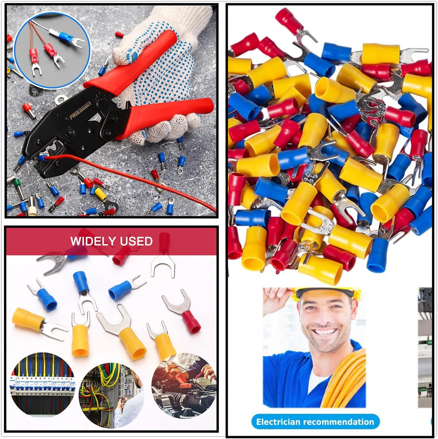 HUAZIZ 290 Pieces Fork Spade Cable Lugs Set, Crimp Connector Set, Insulated Electrical Connector Clamp