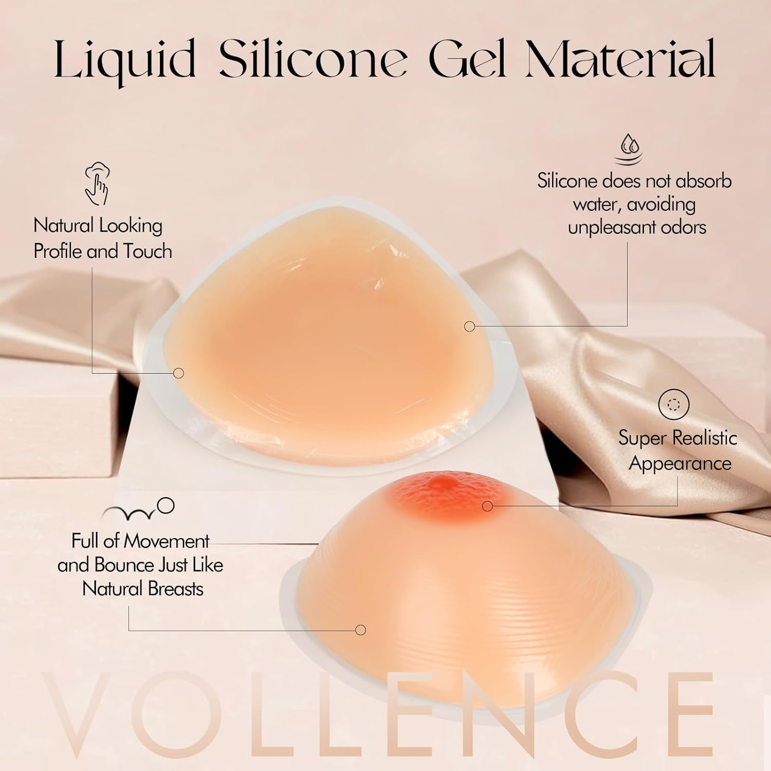 Vollence Self Adhesive Triangle Silicone Breast Forms Fake Boobs Mastectomy Prosthesis Crossdresser Transgender image number 3