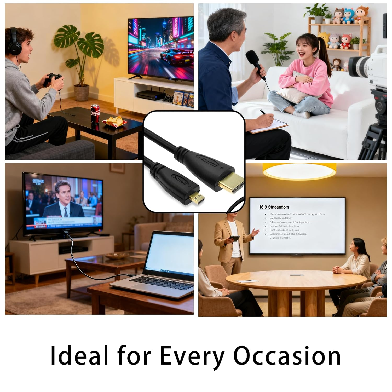 ONBPIY Micro HDMI to Mini HDMI Adapter Cable Type D to Type C Male Connector Black 1.5M image number 2