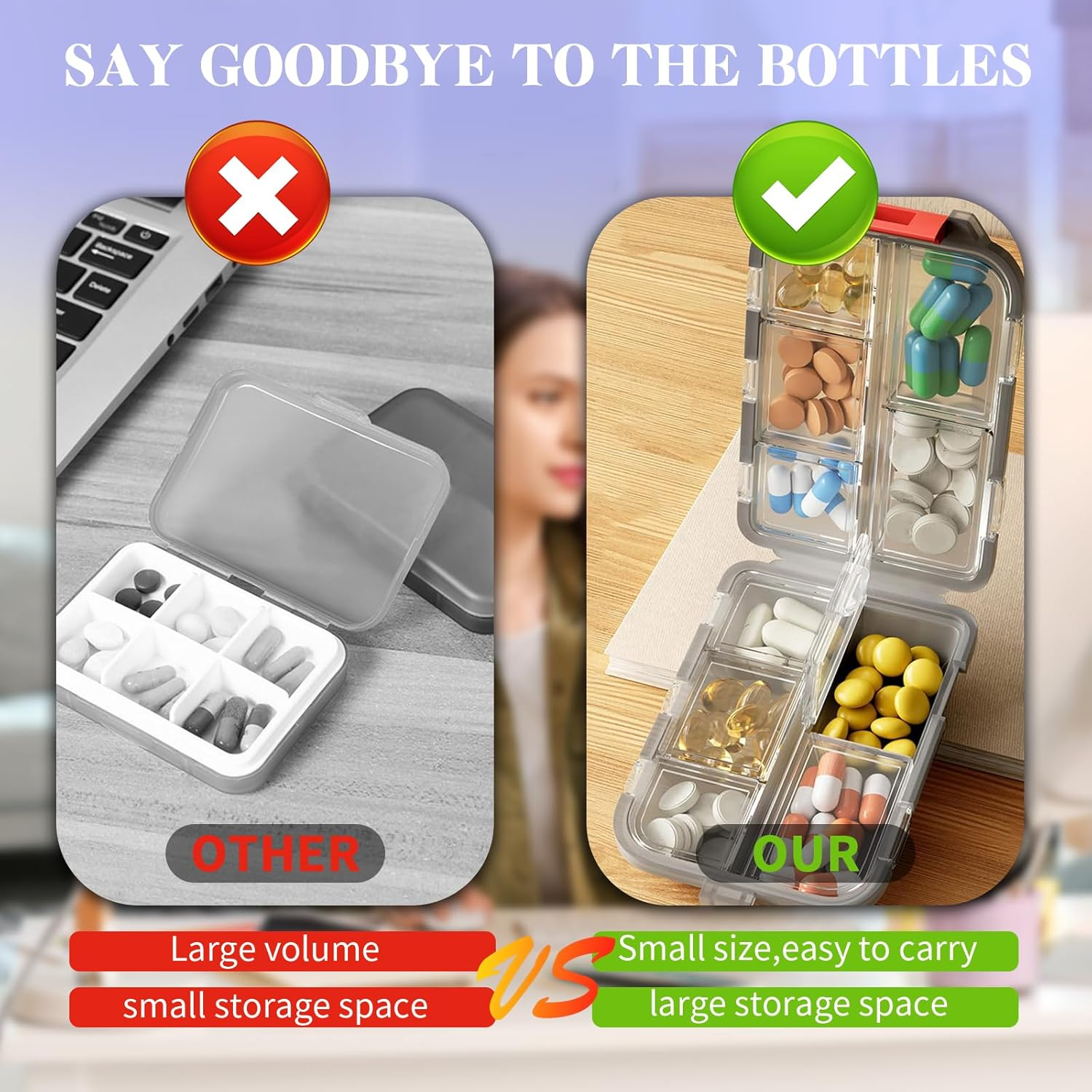 4 Pack Travel Pill Organizer, Small 10 Grid Compartments Pocket Pharmacy,Portable Medicine Container Case,Mini Daily Weekly 7 Day Medication Organizer image number 5