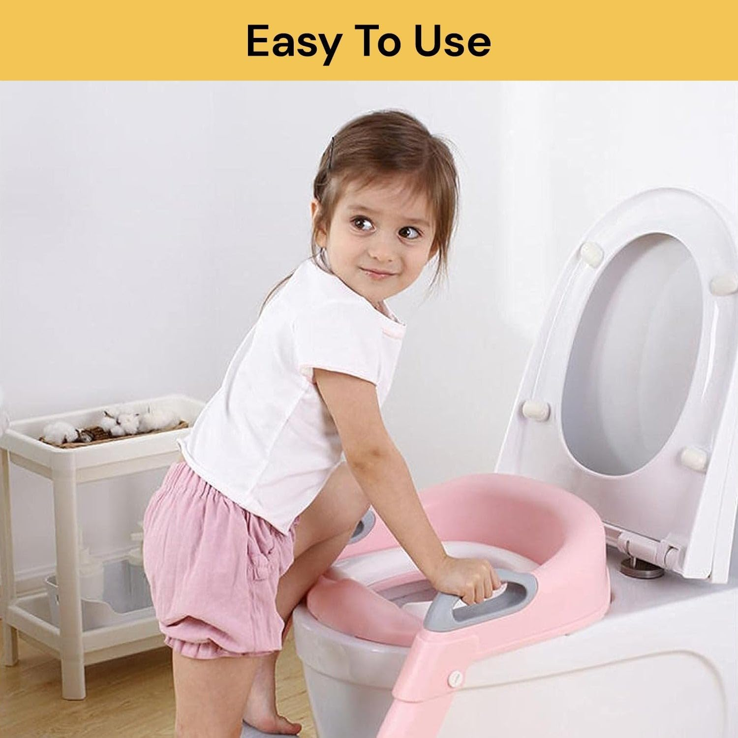 EZONEDEAL Potty Training Toilet Seat for Toddler, Upgraded Non-Slip Step Stool Ladder for Toilet, Maximum Load up to 65 Kg, Adjustable Height Foldable Toilet Seat for Aged 1-10 Boy and Girl (Pink)
