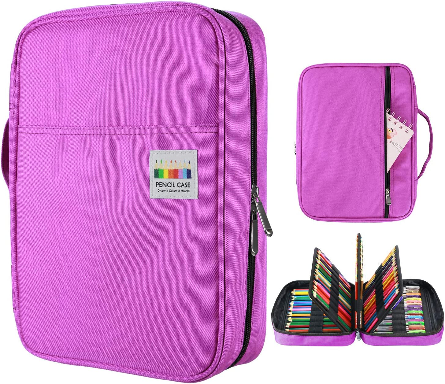 YOUSHARES Colored Pencil Case 220 Slots Pen Case Organizer with Handy Wrap & Zipper, Multilayer Holder for Prismacolor Colored Pencils & Gel Pen (Purple) - Black image number 4