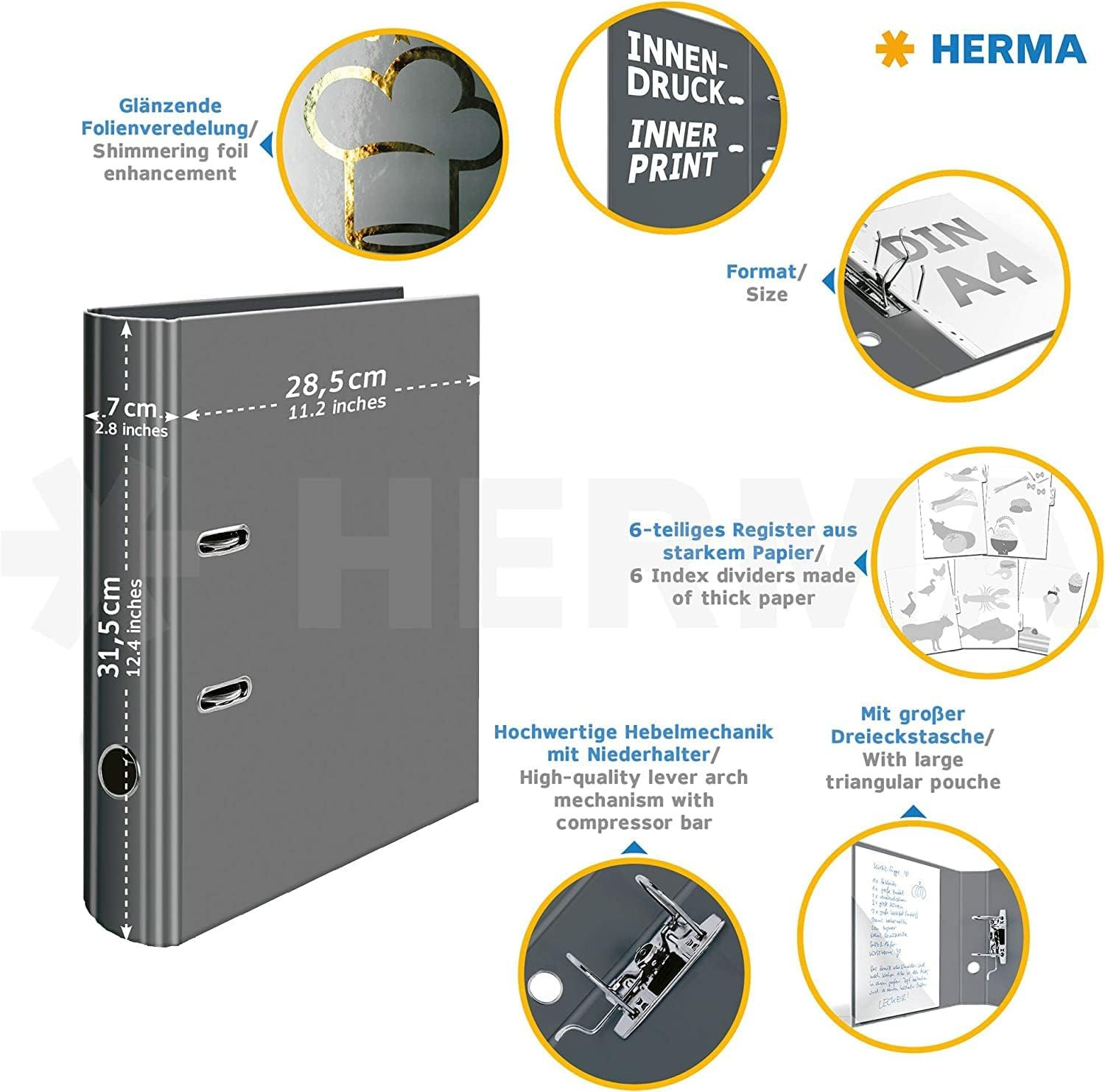 Herma 19662 Recipe Folder A4 for Writing Yourself Star of the Kitchen, 7 Cm Wide, Recipe Book with Index for Filing, Motif Ring Binder with Inner Print for Kitchen and Household for Cooking Recipes image number 5