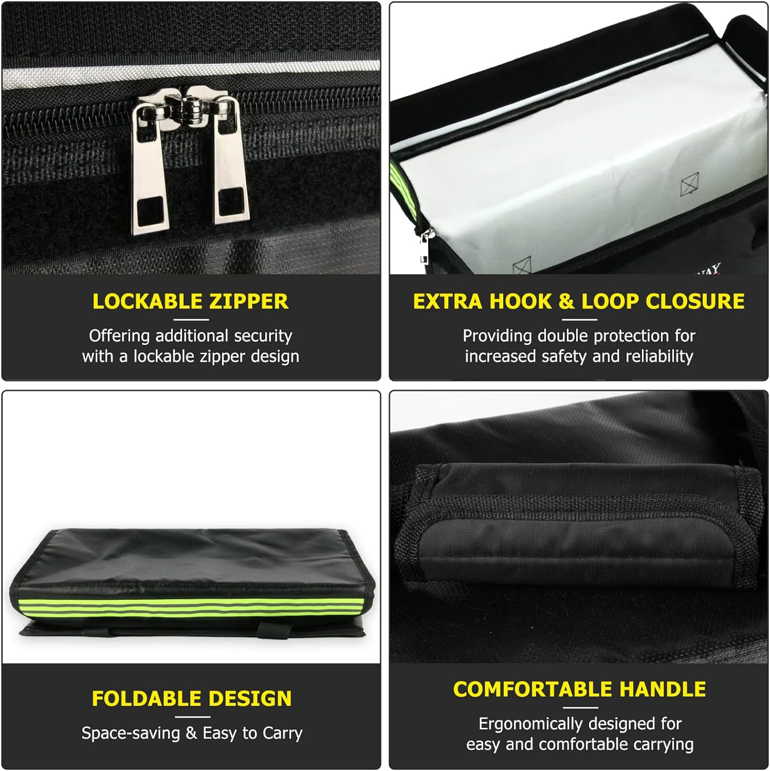 ROLOWAY Lipo Battery Bag Fireproof Bag (20 X 5 X 7.5 Inch), Large Lipo Bag Fireproof Ebike Battery Bag, Lipo Safe Bag with Comfortable Handle, Reflective Strip, Lipo Charging Bag