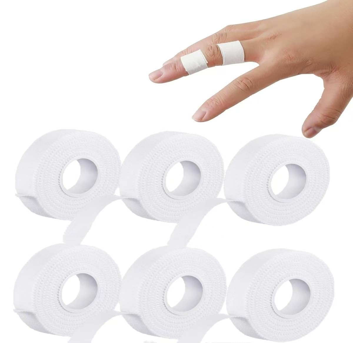 Breathable Fabric Strapping Wrist Finger Tape, 6 Roll Breathable Wrist Finger Easy-Tear Strapping Tape, White Athletic Fingers Tapes Sports Tapes for Knee,Hands image number 6