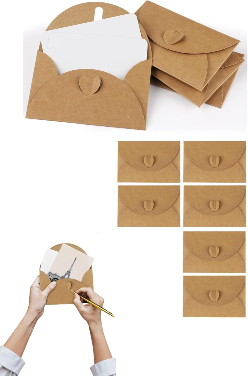 Honwor 25 Mini Kraft Envelopes with Heart Closure - DIY Gift & Thank You Cards image number 3