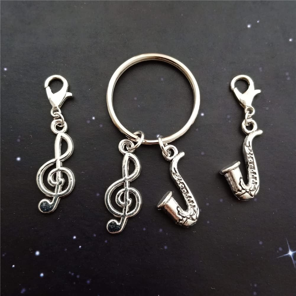 3Pcs in Set Saxophone Keychain, Sax Music Note Clip on Charm, Tiny Musical Instrument Charms, for Music Lover image number 1