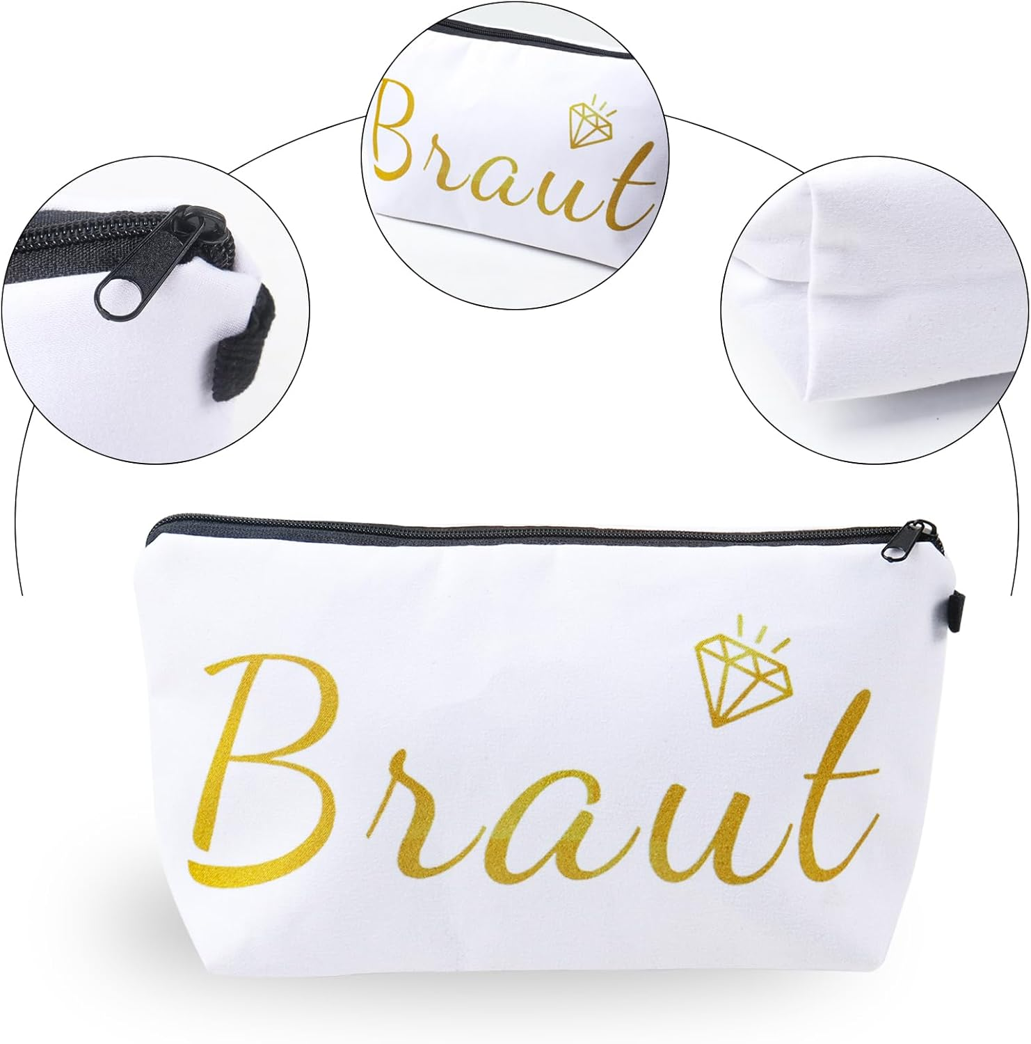 Bride Gifts Bridal Makeup Bag Bride Travel Cosmetic Bag Bridal Bag for Wedding Stag Night Bridal Shower Party Accessories, White image number 1