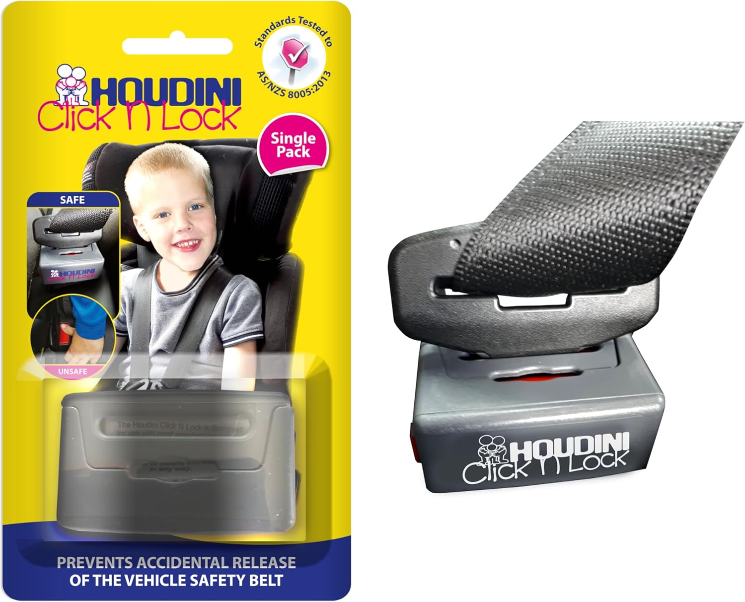 Houdini Child Safety Bundle: Stop Chest Strap, Click N Lock, High 5 Sticker - Car Seat, Highchair & Stroller Harness Accessories