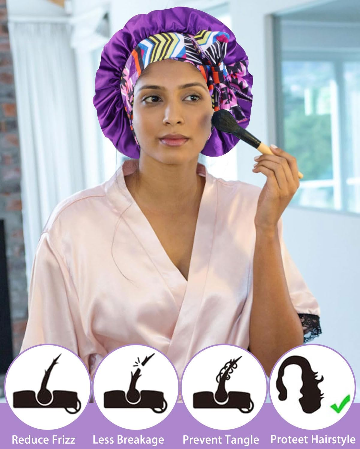 TPZORJX Bonnet, Hair Cap for the Night, Silk Hood for Sleeping, Night Sleep Cap, Satin Bonnet, Soft Satin Bonnet, Adjustable Sleeping Cap for Women, Children, Hair Cap, Hair Protection, Reusable image number 5