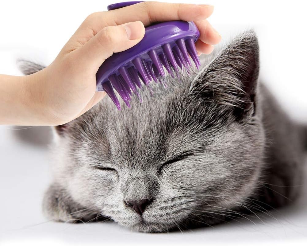 Cat Brush - Soft Rubber Pins & Washable Silicone, Shedding/Grooming/Massage Tool for Short/Long Hair, Scratch-Free Hair Mat Remover（Purple)
