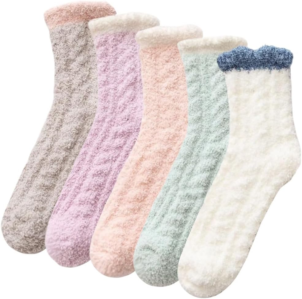 Dress Cici Slipper Socks for Women, Fuzzy Bed Socks, Cozy Warm Fluffy Socks (5 Pairs)