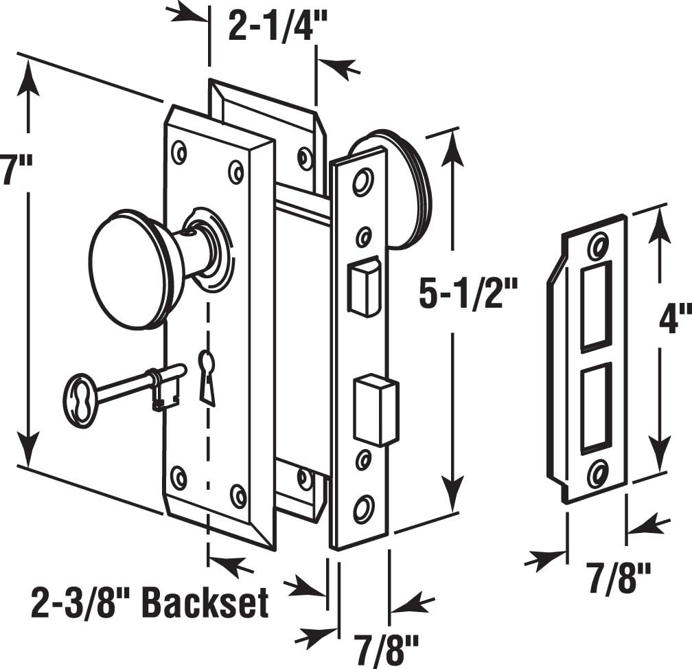 Prime-Line Products E 2495 Mortise Lock Set, Keyed, Classic Bronze Knob image number 1