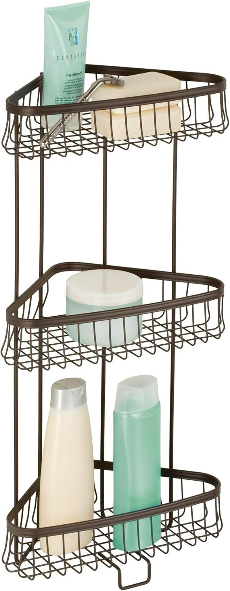Interdesign York Lyra Free Standing Bathroom or Shower Corner Storage Shelves for Towels, Soap, Shampoo, Lotion, Accessories - 3 Tier, Satin