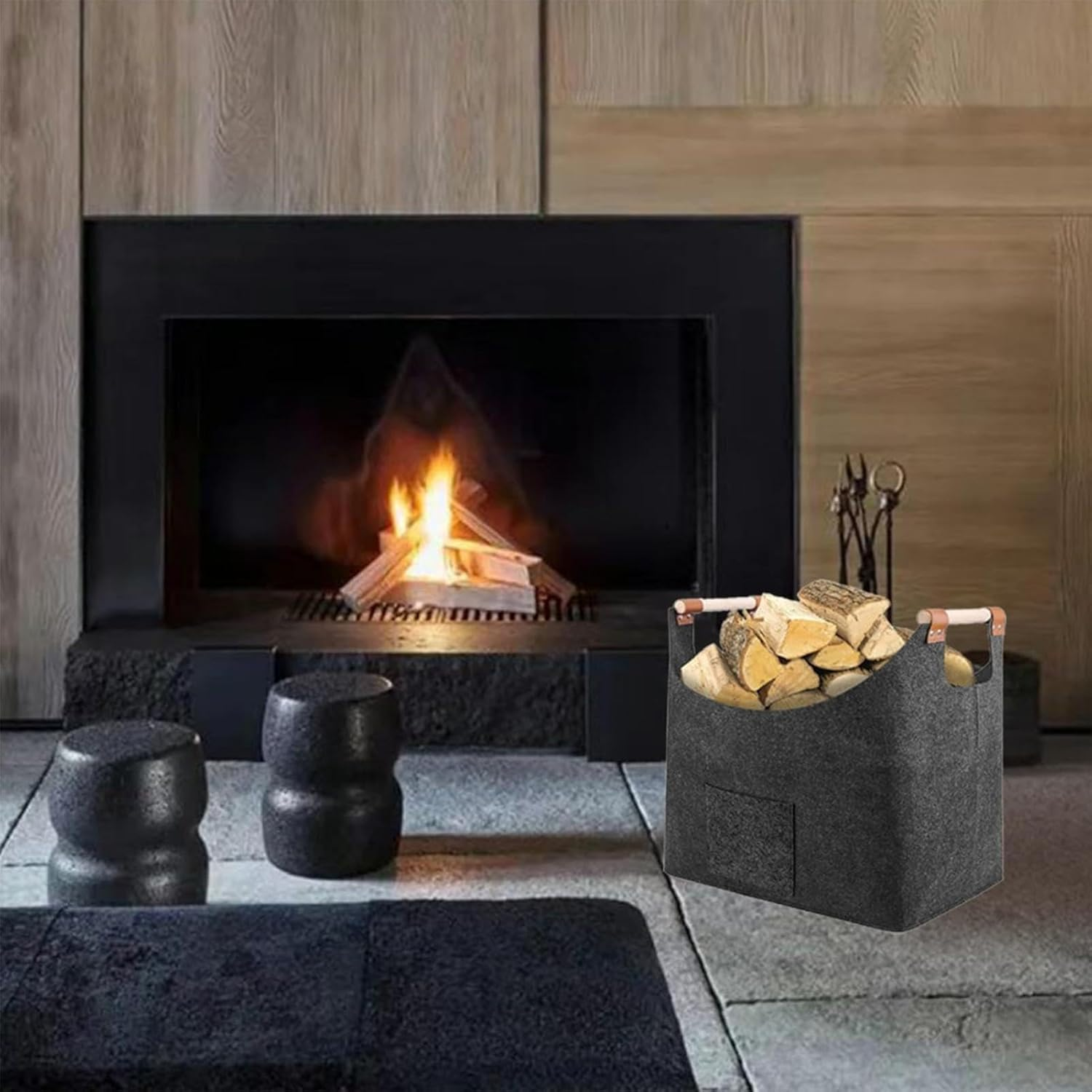 Firewood Carry Bag - Fireplace Log Carrier Holders | Reusable Fireplace Carrier Tote Bag, Portable Multifunctional Log Bag for Indoor, Winter image number 3