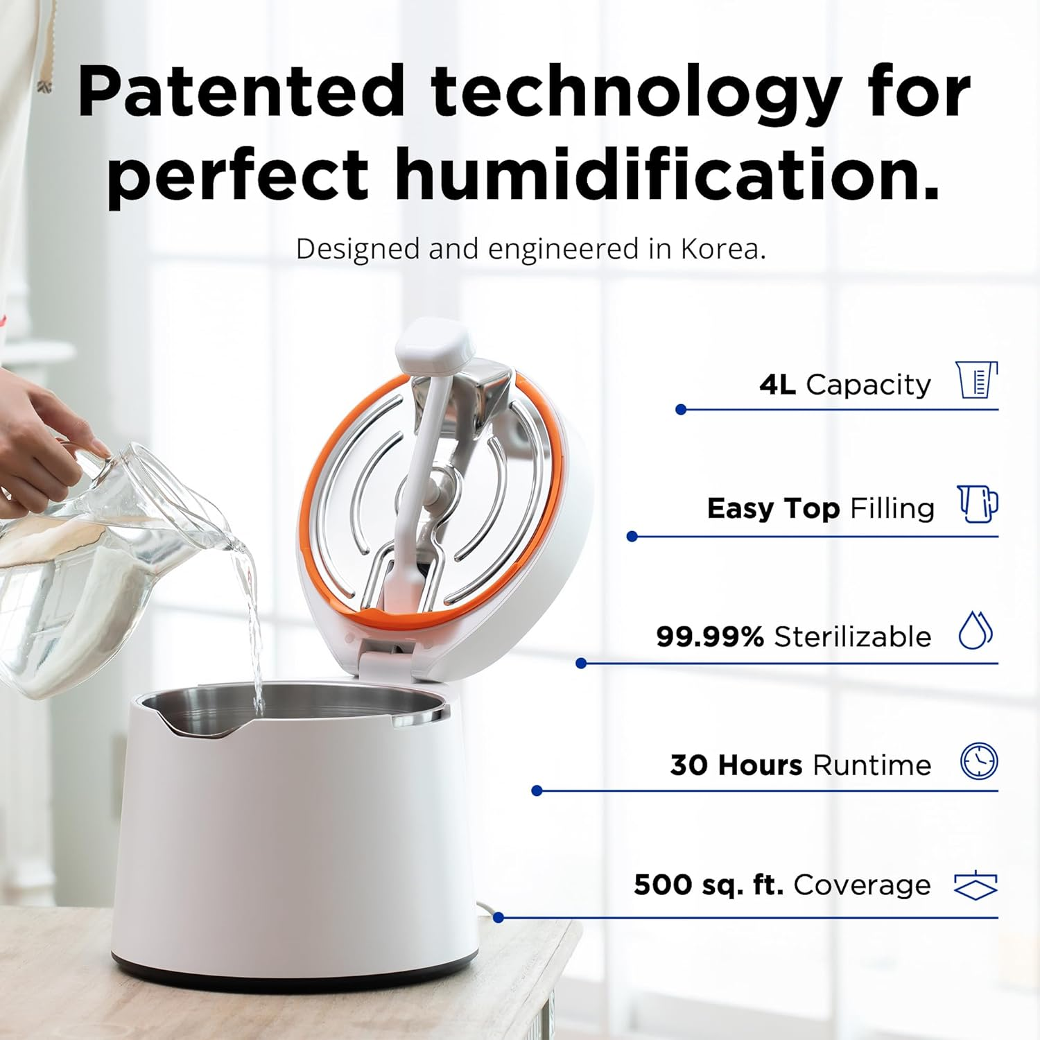 Carepod One 31S Stainless Steel Ultrasonic Cool Mist Humidifier Whisper-Quiet Easy Clean for Large Room 1Gal (4Liter), Only 3 Washable Parts, Auto Shut-Off image number 2