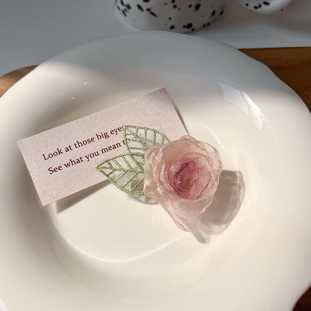 Hair Clips, Pink Flower Barrettes Hair Accessories for Women Girls Kids, Set of 2 Elegant Handmade Organza Camellia Headwear Wedding Styling Tools for Party Wedding Daily - Champagne image number 4