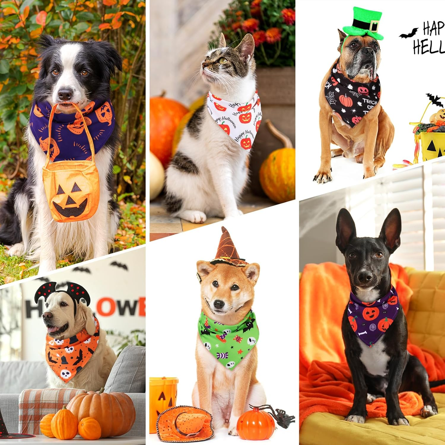 Sanwuta 100 Pcs Halloween Dog Bandanas Bulk Pumpkin Bat Spider Skull Pattern Dog Bandanas for Dogs Triangle Bibs Scarf for Small Medium Large Pet Christmas Costume Accessories(Large) image number 1