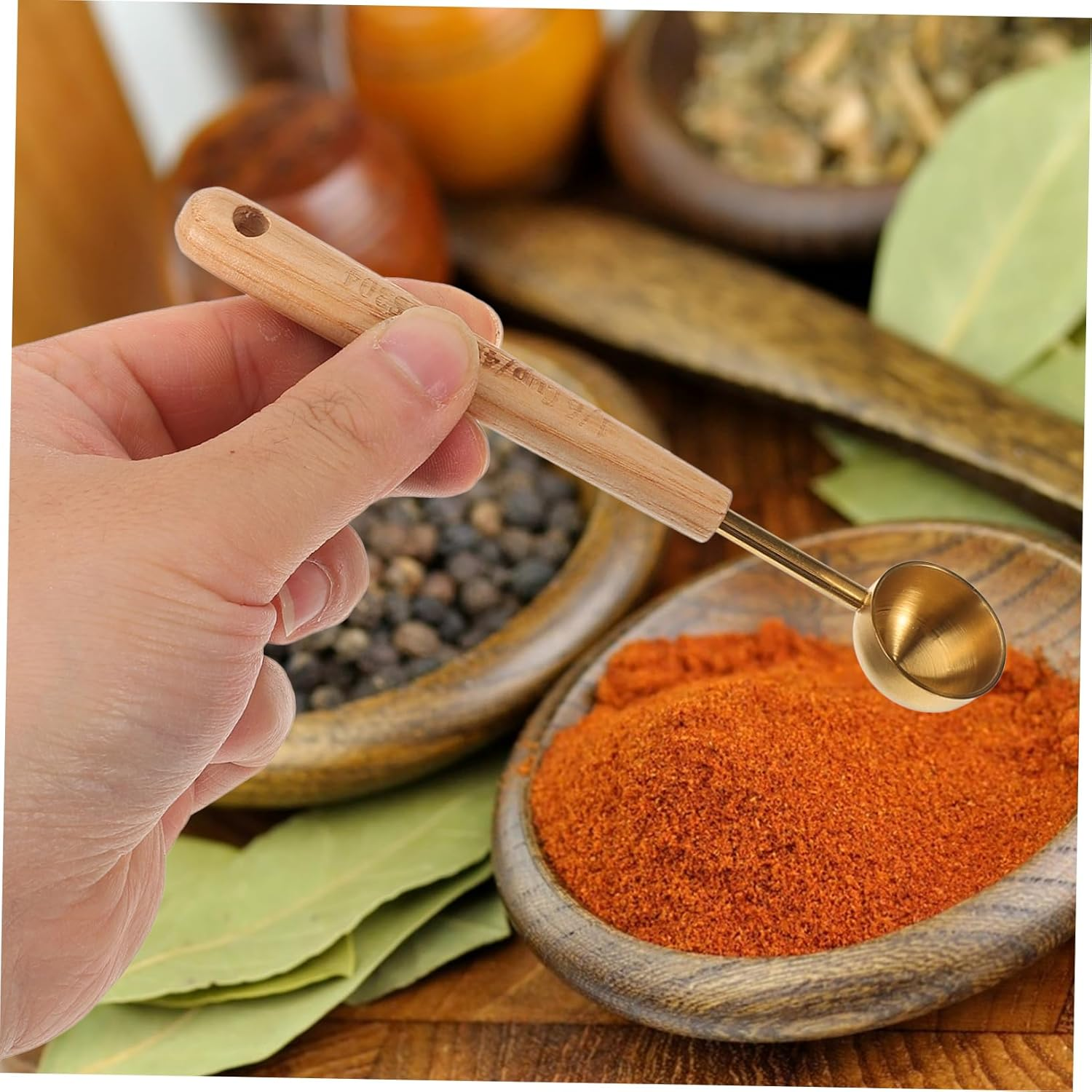 Zerodeko Coffee Milk Powder Measuring Spoon Wood Handle, Gold Matte 1/6 Cup 4Ml Stainless Steel Espresso Teaspoon for Baking and Kitchen Use image number 3