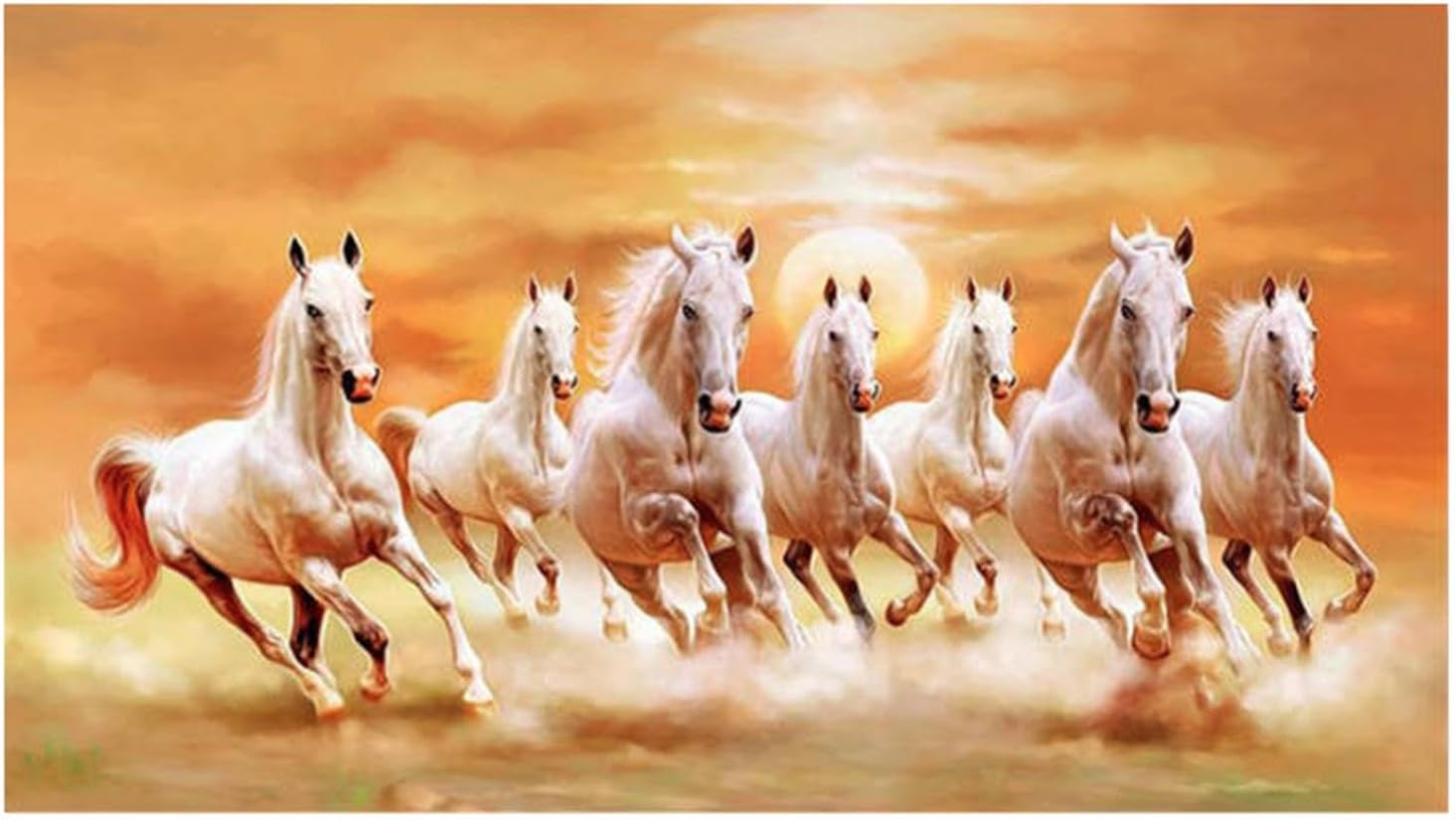 STARTIST Seven Running Horses Wall Art Canvas Print Picture Fashion Decorative Birthday Gift Animal Posters Artwork for Bedroom Office, 60Cmx120Cm