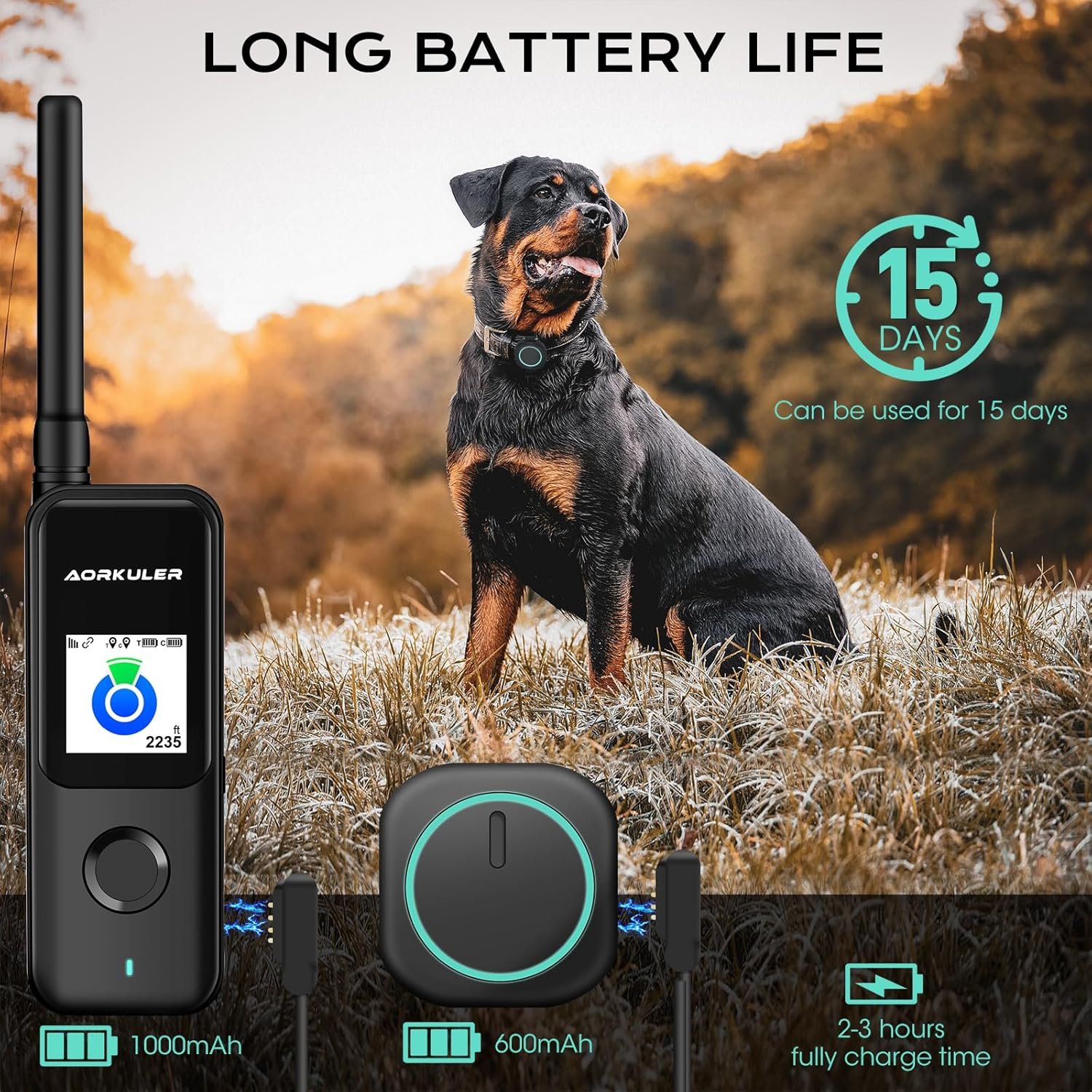GPS Tracker for Dogs No Subscription, GPS Location without Cell Network, Suitable for Open Areas with Poor Network Signals No Monthly Fee IP67 Waterproof (Tracker 2)(Black) image number 3