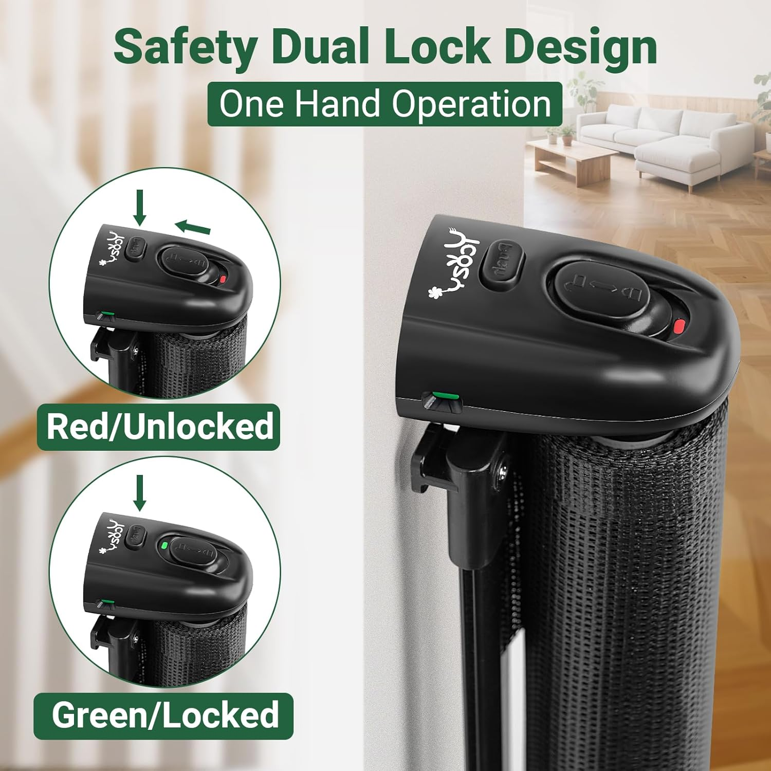 Ycozy Retractable Baby Gate, Durable Portable Mesh Baby Gate/Mesh Dog Gate, 140Cm Wide 86Cm Tall Extendable Child Safety Gate for Cat, Doorways, Stairs, Hallways, Banisters Indoor/Outdoor, Black image number 4