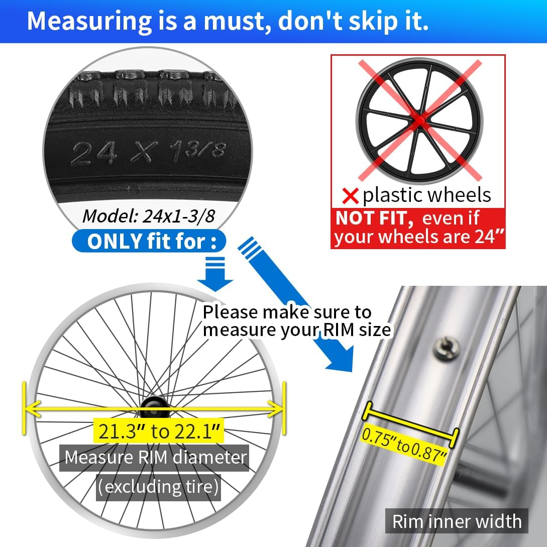 Wheelchair Rear Wheel Solid Tires 20X1 3/8", 22X1 3/8", and 24X1 3/8"PU Non Pneumatic Tires Are Suitable for Most Wheelchair Tire Replacement (24X1 3/8" Black) image number 6