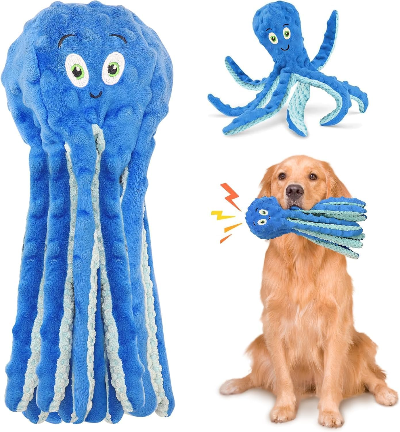 Dog Squeaky Toys, Octopus Interactive Play Toy，No Stuffing Plush Dog Chew Toy with Crinkle Paper for Medium and Large Dog Playing (New Blue) image number 4