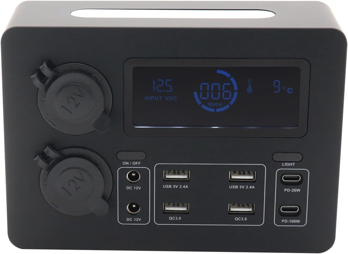 LAPOOH Mini Power Box, 12V 100W LCD Display Power Box with LED Lights, USB-C & QC3.0 Ports, Portable Control Hub for Rvs, Suvs, Boats, Yachts, Cars image number 3