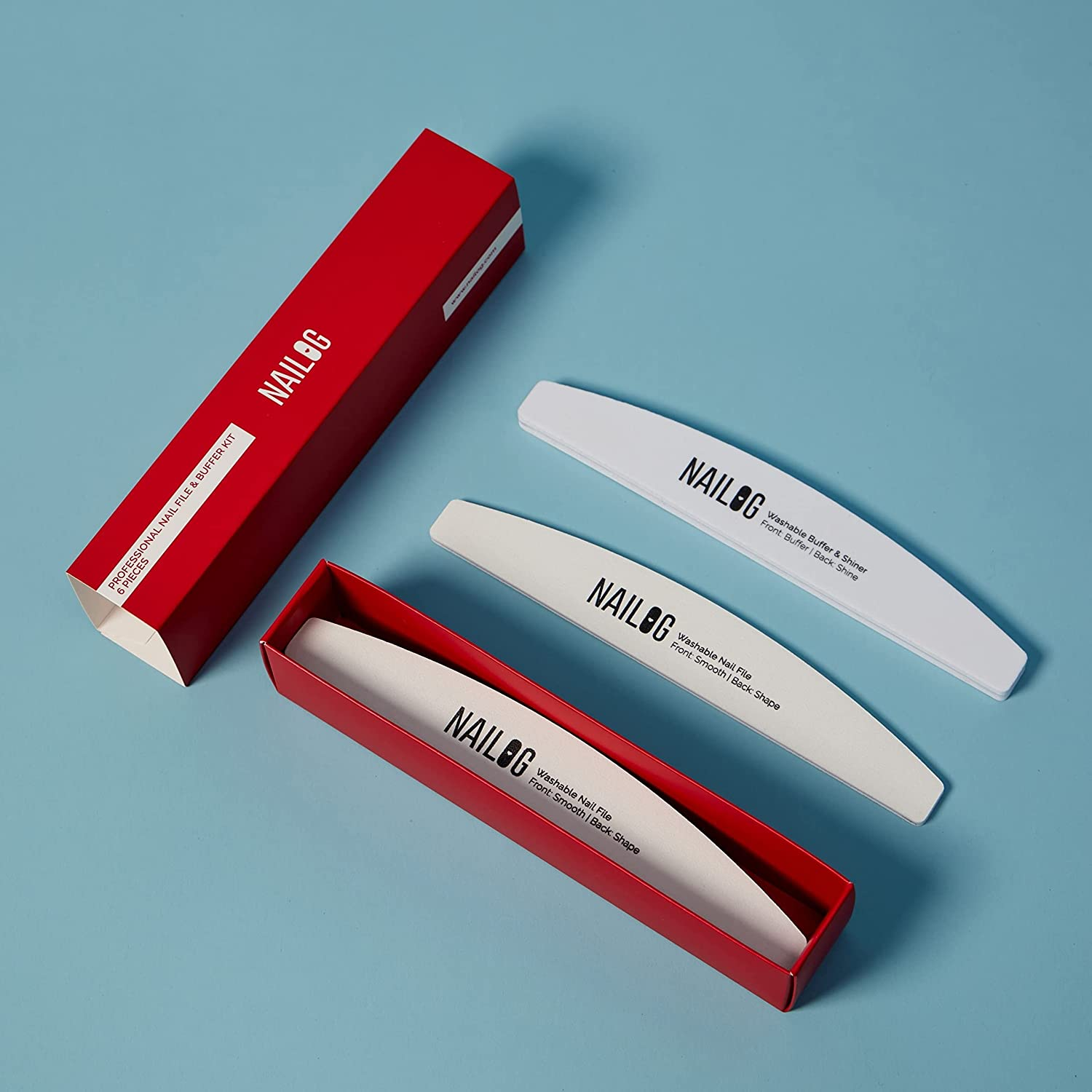 Nailog Nail File & Buffer Kit (6 Pieces) | Premium Quality & Washable | 3 Double-Sided Nail Filer (180/320) for Natural Nails and Acrylic Nails & 3 Nail Buffer & Shiner (400/4000)&hellip; image number 2