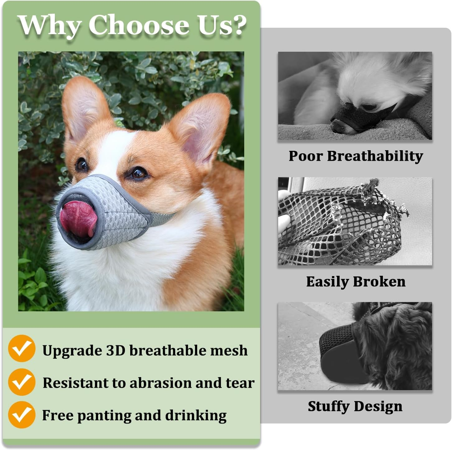 Mayerzon Dog Muzzle, Puppy Soft Mesh Muzzle for Small Medium Large Dogs Chihuahua Poodles Beagle Dachshund Corgis Labrador for Biting Chewing Grooming That Allows Panting Drinking(S, Grey) image number 6