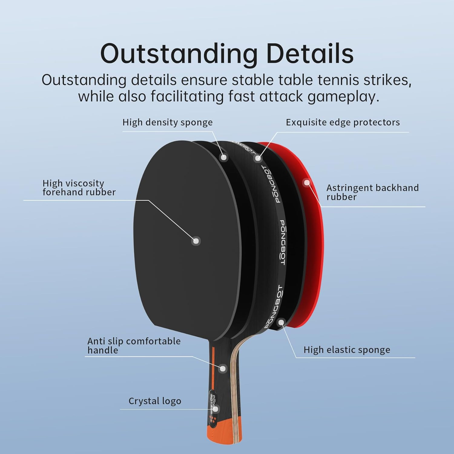 PONGBOT Five-Star Ping Pong Paddle, Professional Level Table Tennis Racket with Hard Case, Carbon Fiber, 7-Ply Blade, Premium Rubber, for Competitive Tournaments and Serious Players