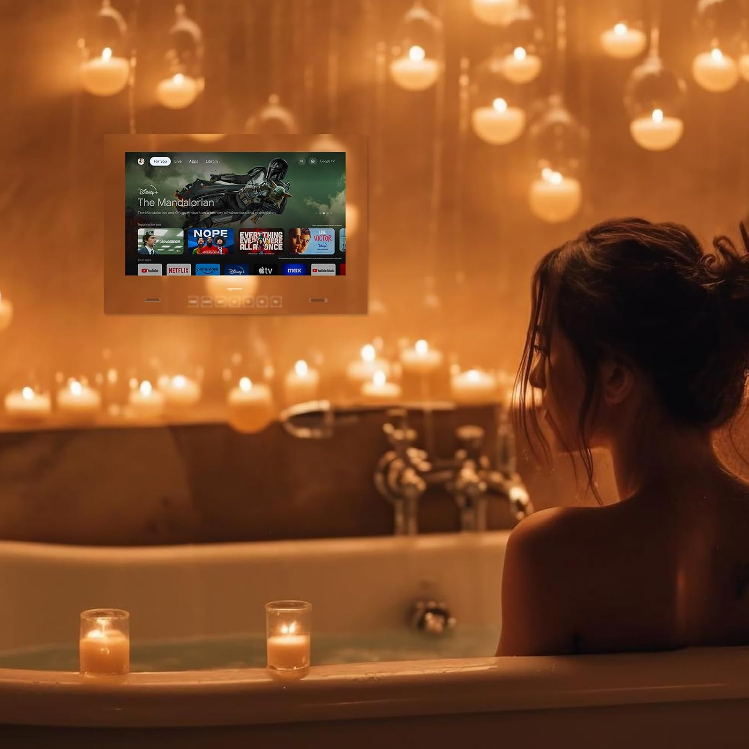 SYLVOX 32'' Smart Waterproof TV, Magic Mirror TV for Bathroom, 1080P, Bass Boost, IP66, Built-In APP Store, and Voice Assistant (On Wall Model)