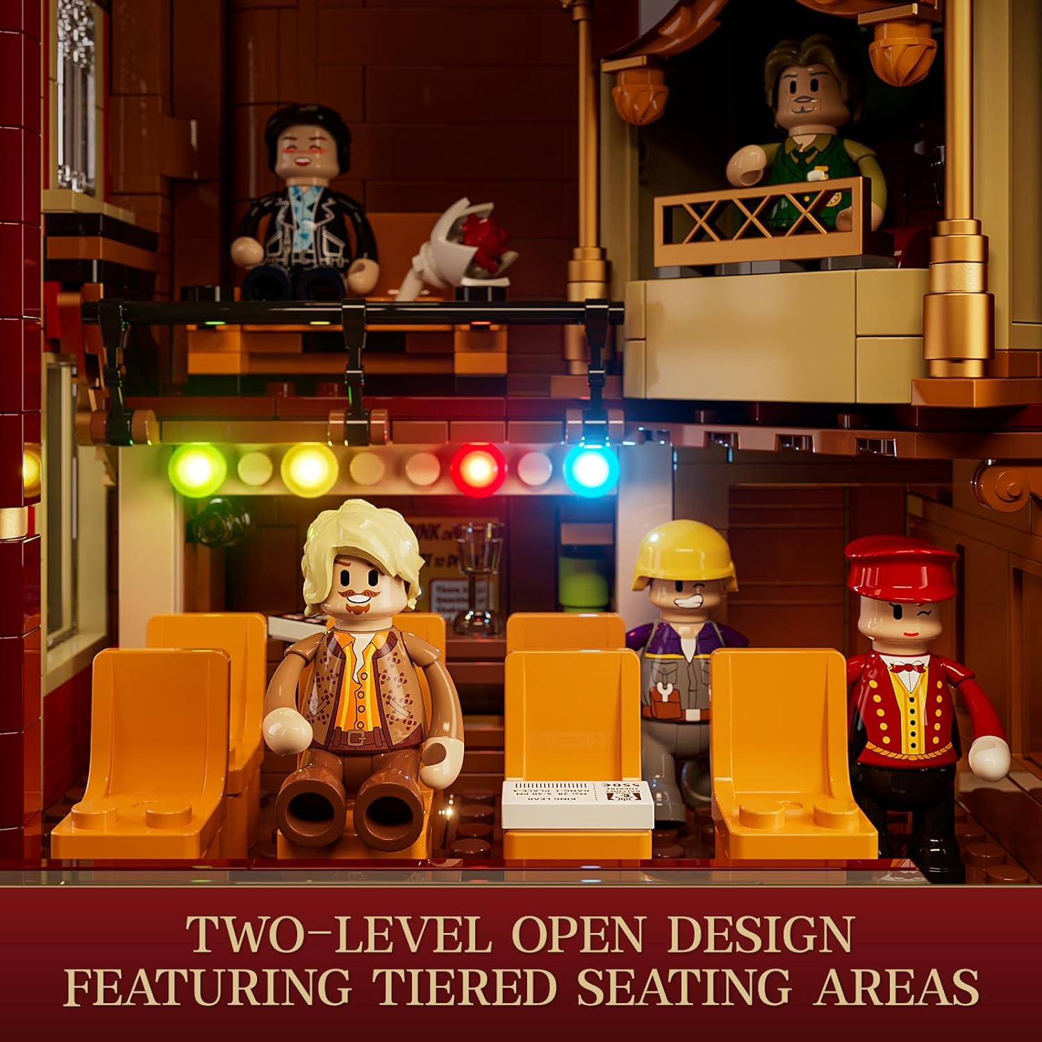 FUNWHOLE Balcony-Theatre Lighting Building-Bricks Set - City Town Creator House LED Light Multi-Form Modular Collectible Display Kit 2445 Pcs for Adults and Movie Lovers image number 2