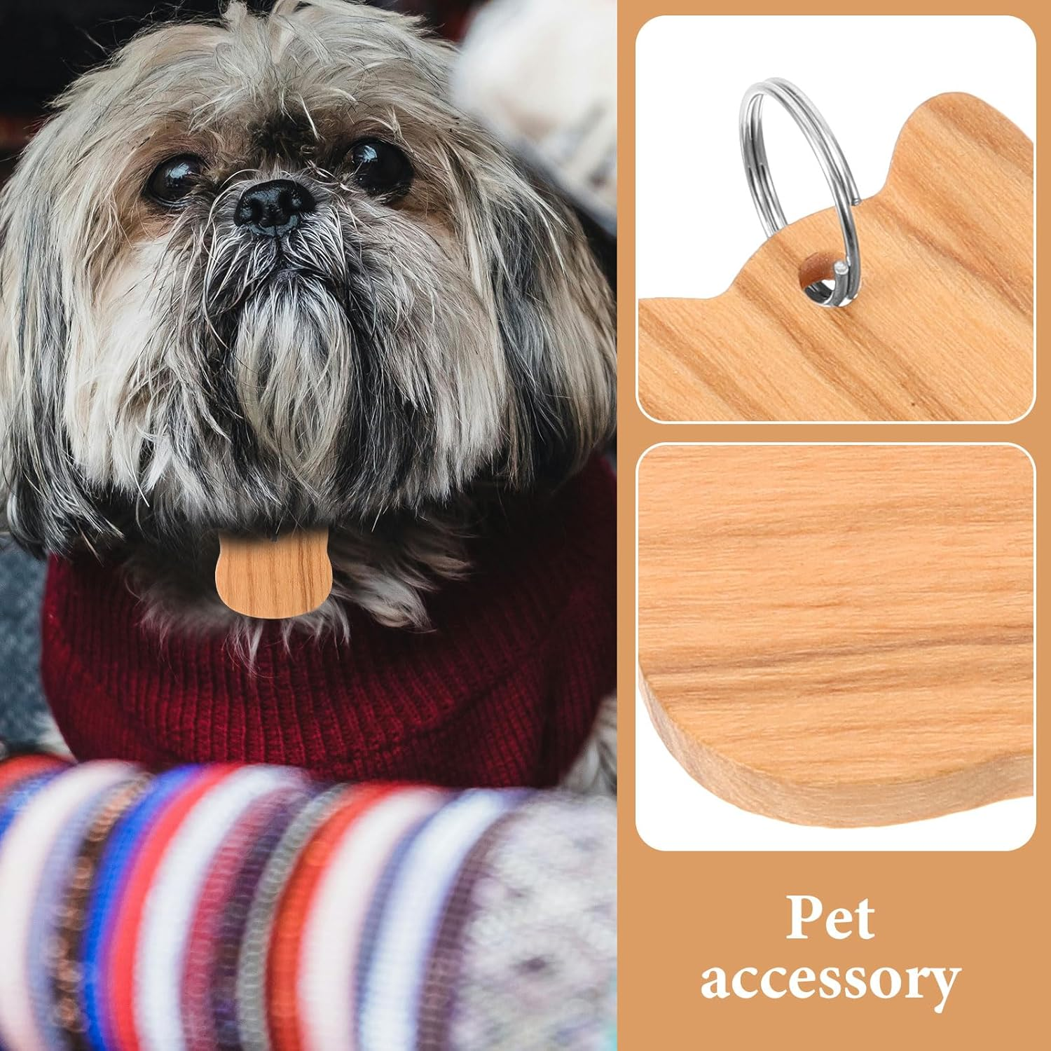 LUOZZY 3Pcs Pet Wooden ID Tag DIY Cat Head Shape Name Tag Puppy Blank Dog ID Tag Pendant Pet Accessories image number 2