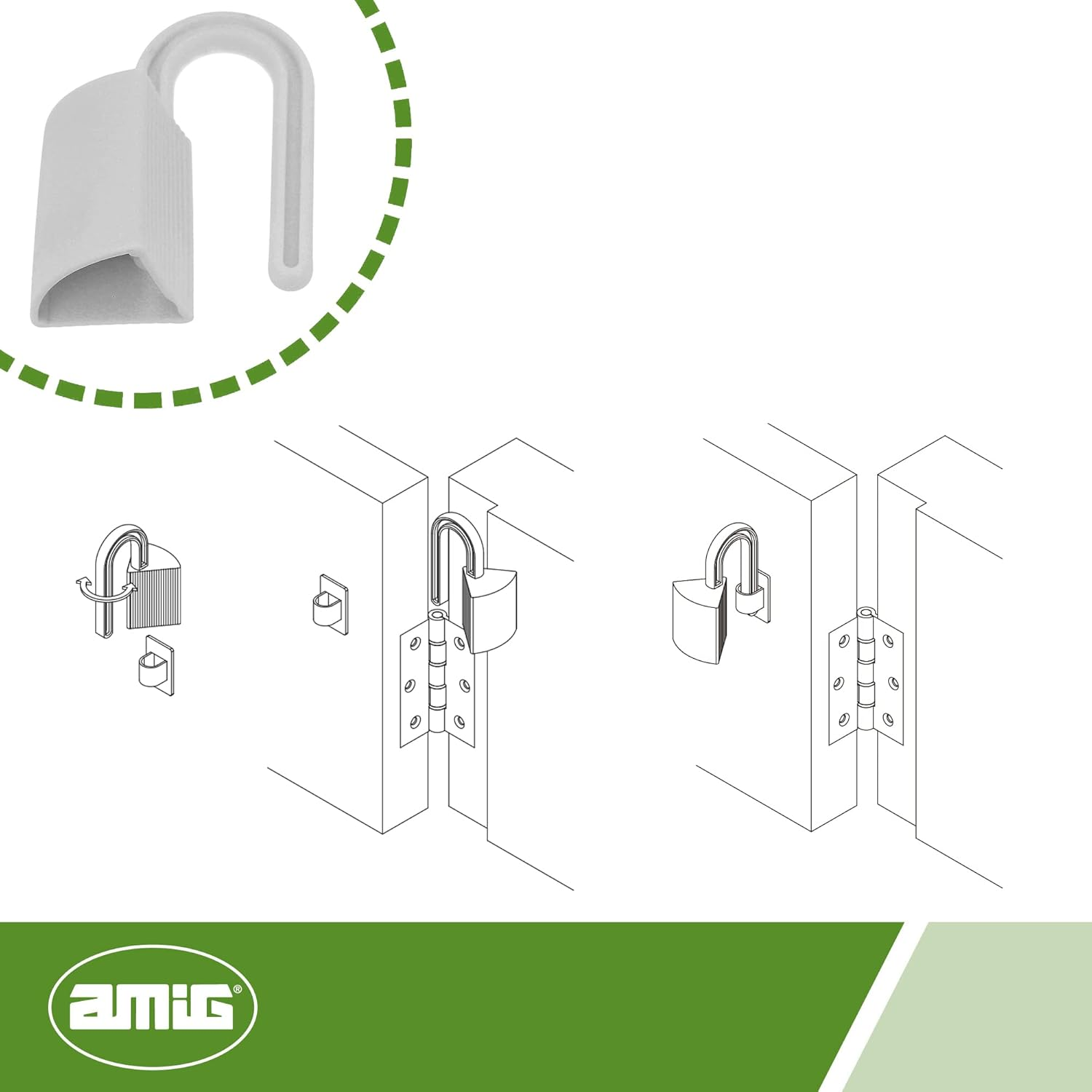 Amig - Pack of 2 Door Stoppers for Hanging Hinges, Blocks the Door and Prevents Unwanted Locks, Includes Adhesive Holder for Hanging When Not in Use, White image number 1