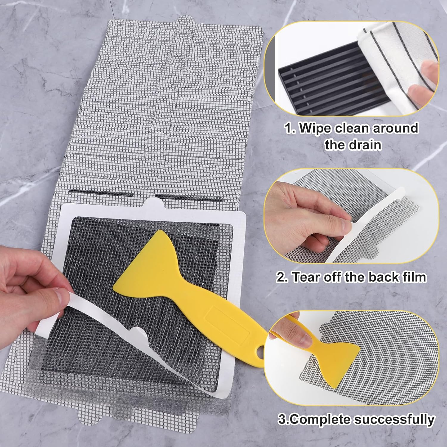 EFUTURETIME Pack of 40 Disposable Self-Adhesive Shower Drain Hair Catcher, 15 Cm X 15 Cm, Fibreglass Mesh Sticker for Shower Drain, Kitchen Bathroom against Drain Clogging image number 5