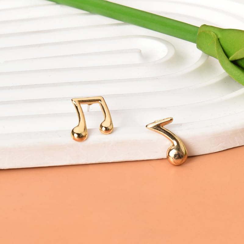 Music Note Earrings for Women Girls - Gold Sterling Silver Stud Earring Gifts for Lovers, Students, Teachers, Musicians - Birthday, Christmas, Graduation Musical Themed Gift image number 1